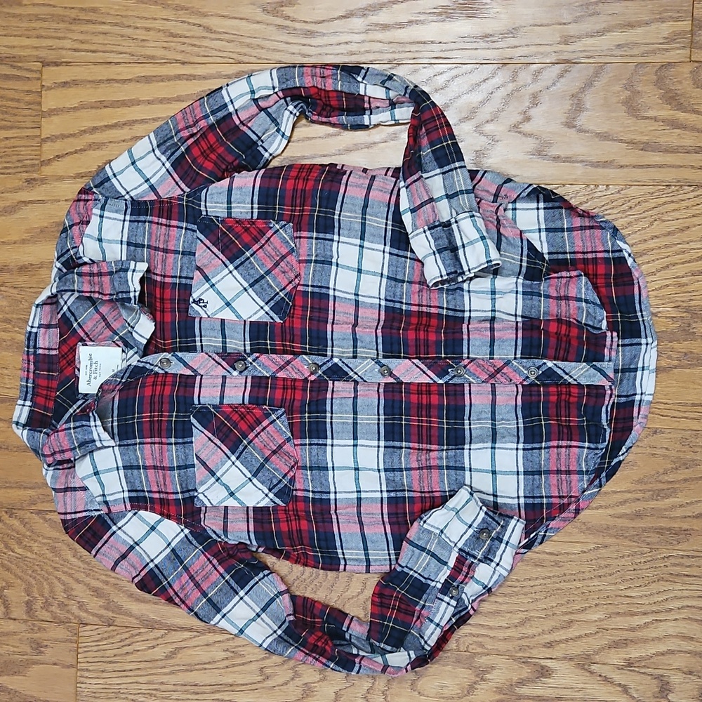Abercrombie & Fitch Red & Black Woman's Plaid Flannel Shirt Sz Medium